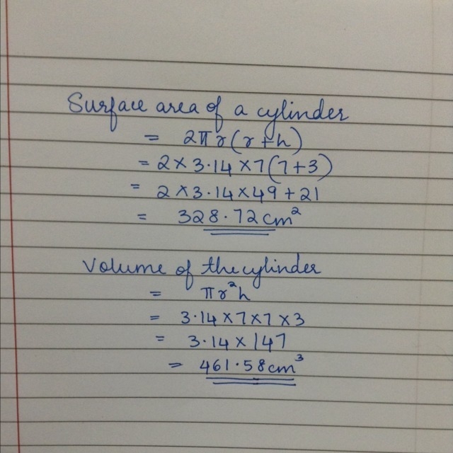 Find the surface area and volume. Use 3.14 for pi. (Need help with the the problem-example-1