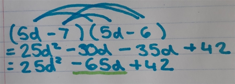 Find the missing coefficient (5d - 7)(5d - 6) = 25d2 + what d + 42-example-1