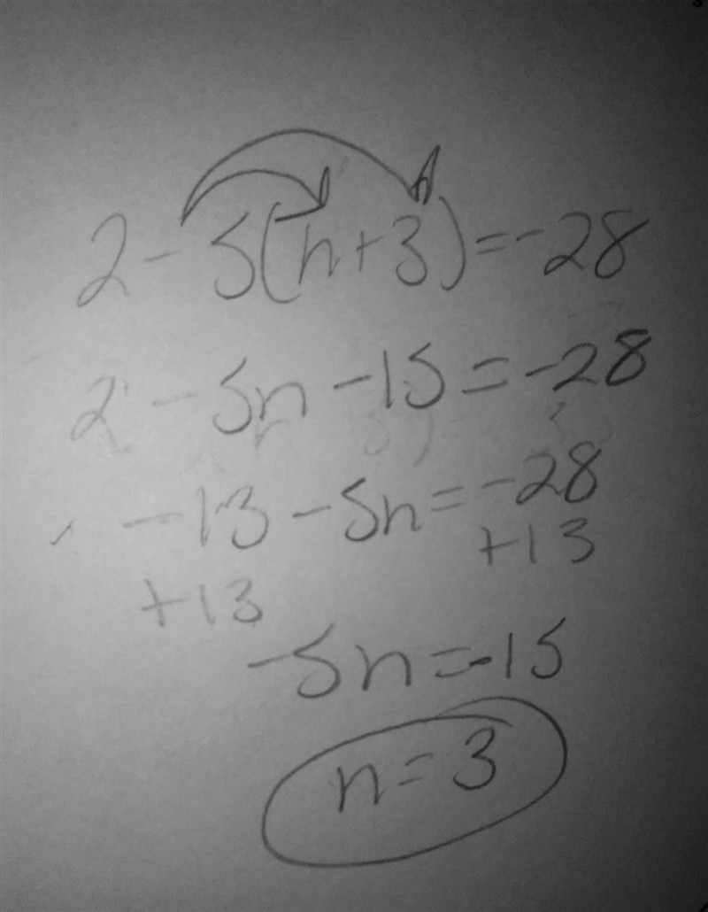 2-5(h+3)=-28 What does h equal? SHOW YOUR WORK-example-1