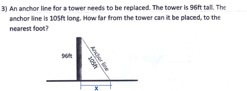 an anchor line for a tower needs to be replaced. the tower is 96ft tall. the anchor-example-1