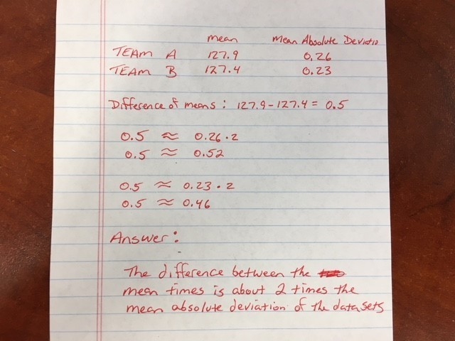 The means and mean absolute deviations of the individual times of members of two relay-example-1