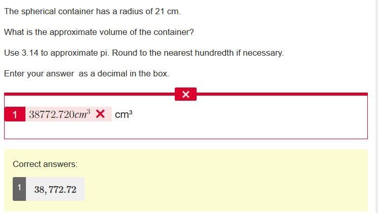 URGENT HELP PLEASE!!!! 20 points! The spherical container has a radius of 21 cm. What-example-1