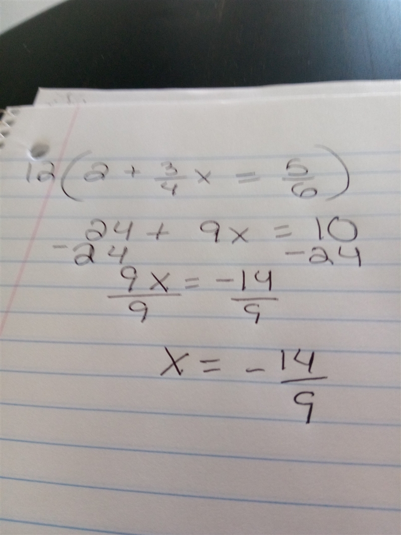 How do you get 2+3/4x=5/6 without fraction-example-1