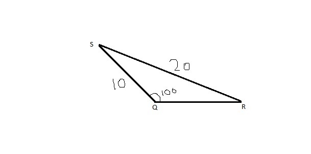 What is the measure of angle R shown below, given r = 10, q = 20, and Q = 100°? Round-example-1