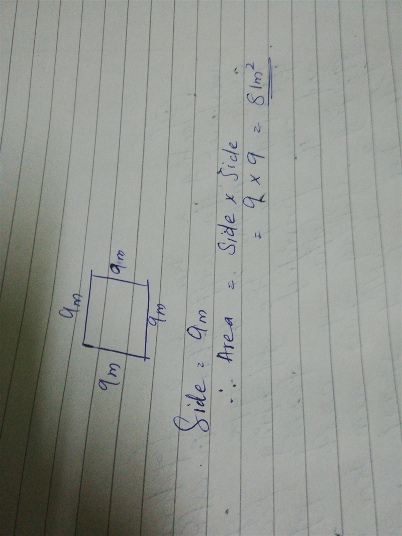 Find area of the square with side length 9m-example-1