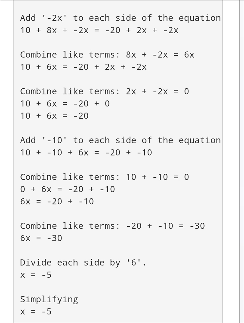 I need help solving this 1+8x+9=-20+2x-example-3