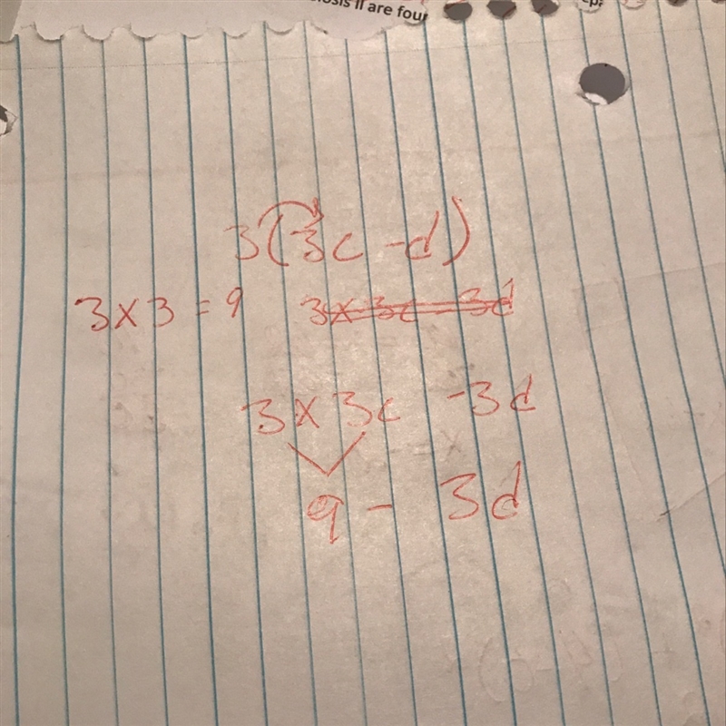 Using distributive property 3(3c-d)-example-1