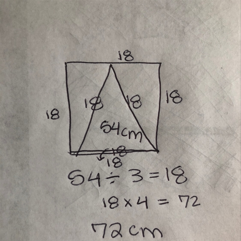 Here is a square.. Inside the square is an equilateral triangle. The perimiter of-example-1