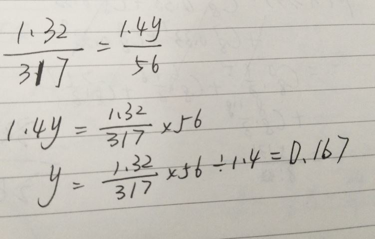 SOLVE 1.32:3 1 7 =(1.4y): 5 6 please show work-example-1