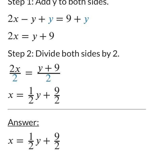 How do i solve 2x-y=9-example-1