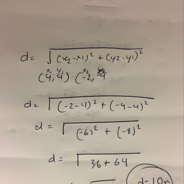 What is the distance between (4, 4) and (-2, -4)?-example-1