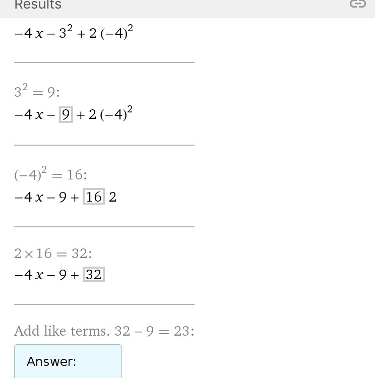 How would you answer this? -4 x -3^2 + 2 (-4)^2-example-1