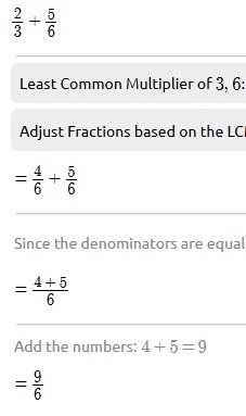 Solve 2/3 plus 5/6 and put answer in simplest form. A 9/6 B 2/3 C 7/6 D 1 1/2-example-1