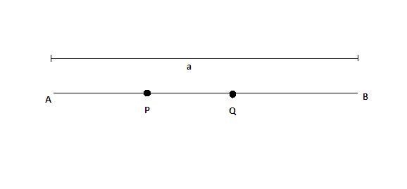 Points P and Q belong to segment AB . If AB = a, AP = 2PQ = 2QB, find the distance-example-1