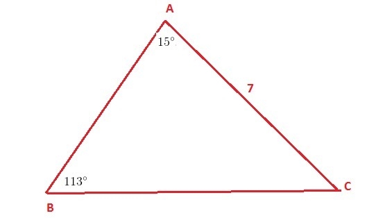 Solve a triangle when A=15° B=113° and b=7?-example-1