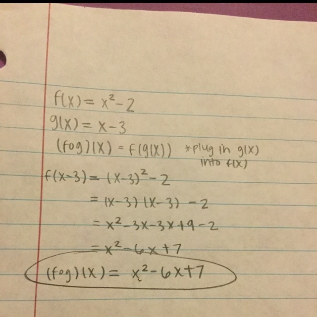 If f(x)=x^2-2 and g(x)=x-3, what is (f o g)(x)?-example-1