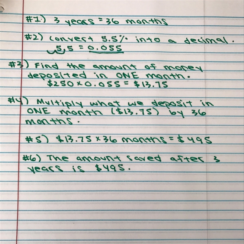 Find the amount saved after 3 years of $250 is deposited monthly at a rate of 5.5%-example-1