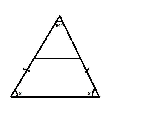 The isosceles trapezoid is part of an isosceles triangle with a 54° vertex angle. What-example-1