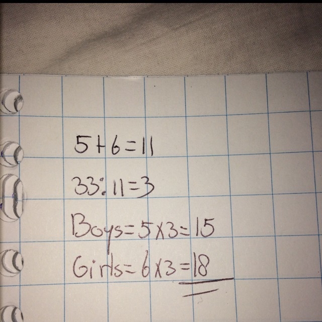 there are 33 students in a School chorus the ratio of boys to girls is 5:6 how many-example-1