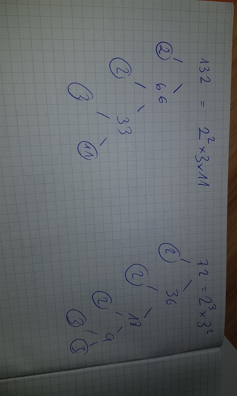 Find the prime factorization of each prime number. Show your work 72 AND 132 (PLEASE-example-1