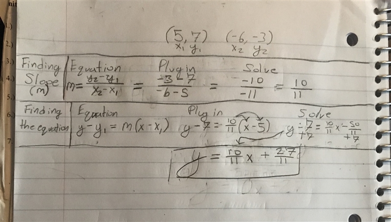 Write an equation of the line passing through each of the following pairs of points-example-1