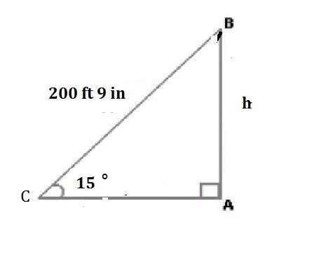 an escalator at a shopping center is 200 ft 9 inches long, and rises at an angle of-example-1