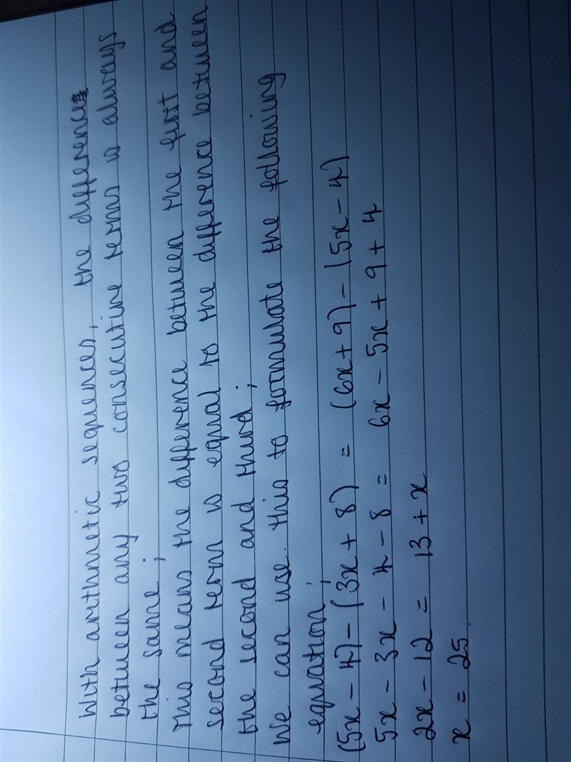 3x+8, 5x-4, 6x+9 constitute the 1st three terms of an arithmetic sequence. find x-example-1