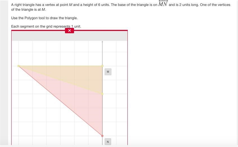 A right triangle has a vertex at point M and a height of 6 units. The base of the-example-1