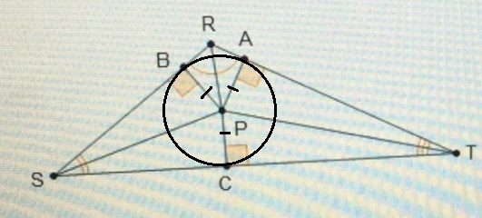 Point p is the incenter of triangle rst. which must be true?-example-1