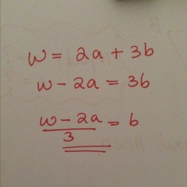 How do you sovle for b w= 2a + 3b-example-1