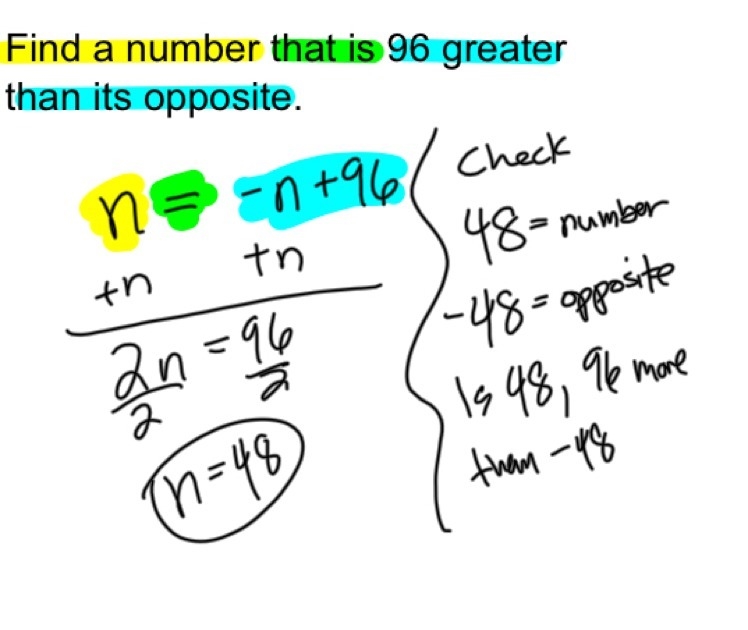 Find a number that is 96 greater than its opposite-example-1