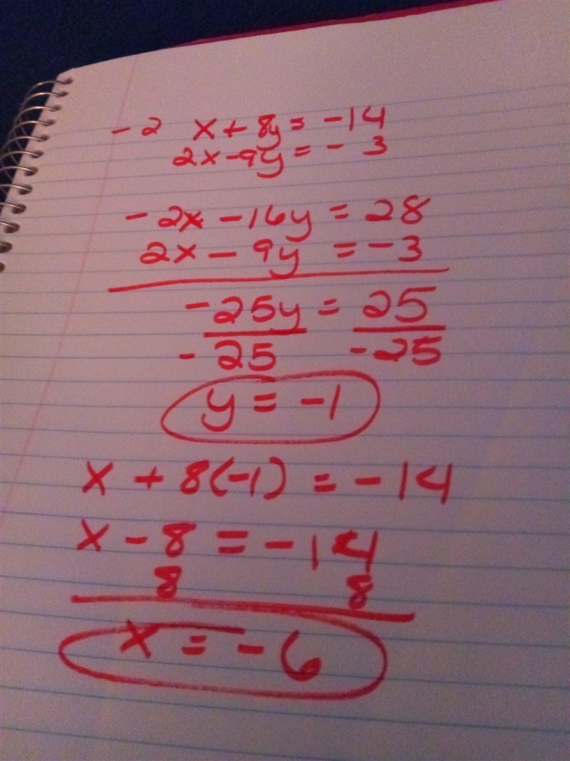 < x+8y = -14> <2x- 9y = -3> alguem resolve pra mim pfvr; com conta-example-1