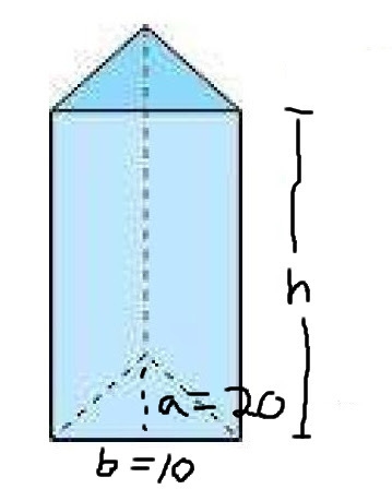 Find the height of a triangular prism with a base length of 10 yards, a base height-example-1