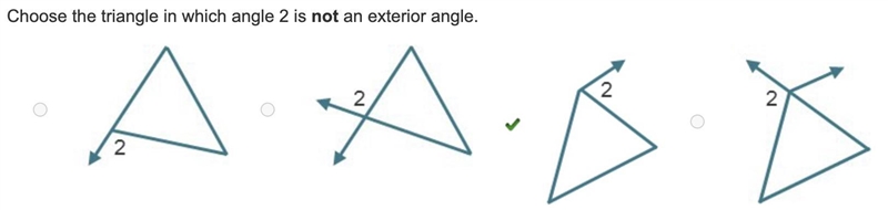 Choose the triangle in which angle 2 is not an exterior angle. please l need now-example-1