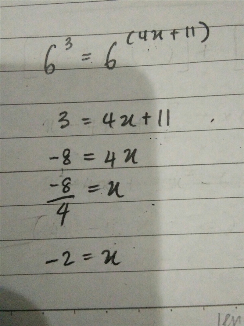 Solve the exponential equation for x 216=6^(4x+11)-example-1