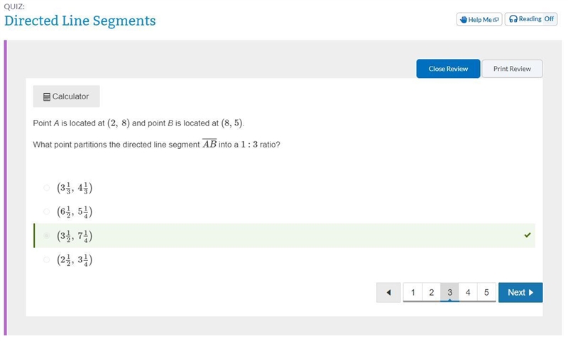 Point A is located at (2, 8) and point B is located at (8, 5). What point partitions-example-1