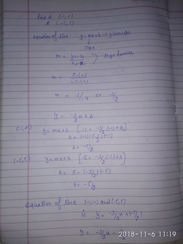 Find an equation for the line that passes through the points (-1,-1) and (-5,5)-example-1