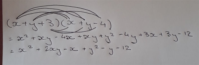 (x + y + 3)(x + y - 4) if you can please help.-example-1