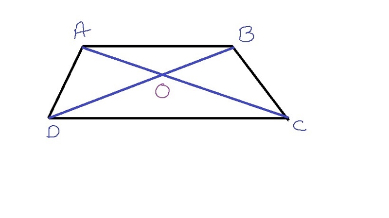 In trapezoid ABCD with bases AB and DC , diagonals intersect at point O. Find the-example-1