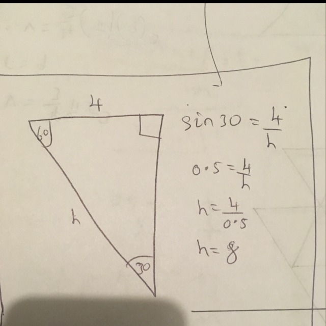 The shorter leg of a 30°-60°-90° triangle is 4. How long is the hypotenuse?-example-1