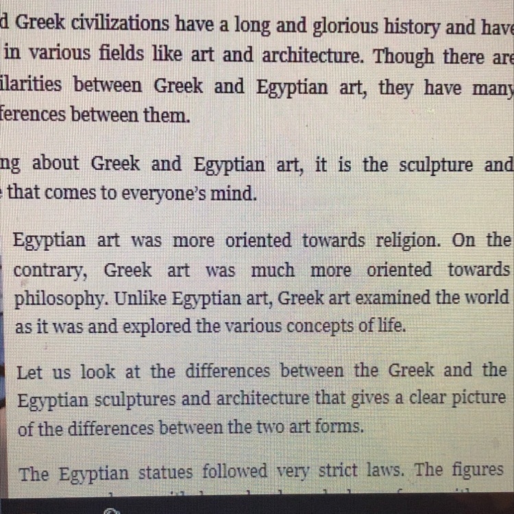 How did Greek sculptures of figures differ from Egyptian and Roman ones? A. They were-example-1