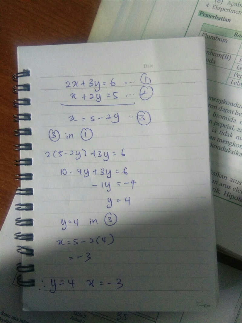 How to solve the system of equations using elimination for 2x+3y=6 and x+2y=5-example-1