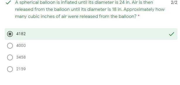 A spherical balloon is inflated until its diameter is 24 in. Air is then released-example-1