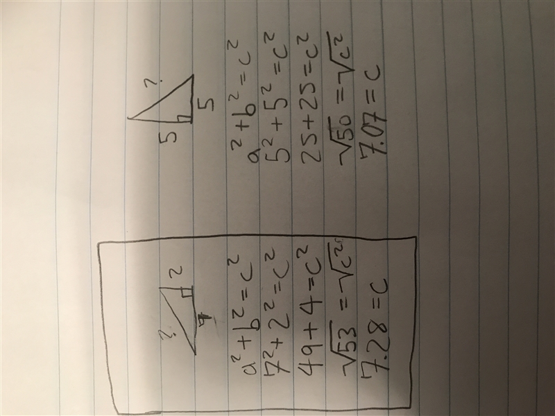 Which of the two right triangles shown below, measured in units, has the longer hypotenuse-example-1