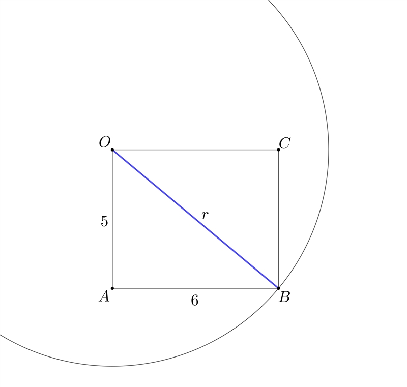 In figure 2, O is the center of the circle and B is a point on the circle. In rectangle-example-1