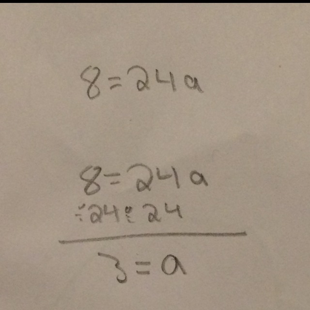 IT'S ME AGAIN I NEED HELP ASAP Solve for α. 8=24α If necessary simplify your answer-example-1