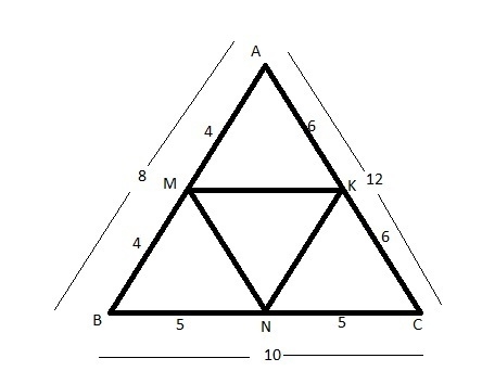 In △ABC, AB=8, BC=10, and AC=12. Let M, N, and K be the midpoints of the sides of-example-1