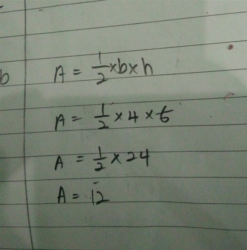 Given that the area of a triangle is given by the formula A=1/2bh is the value of-example-1