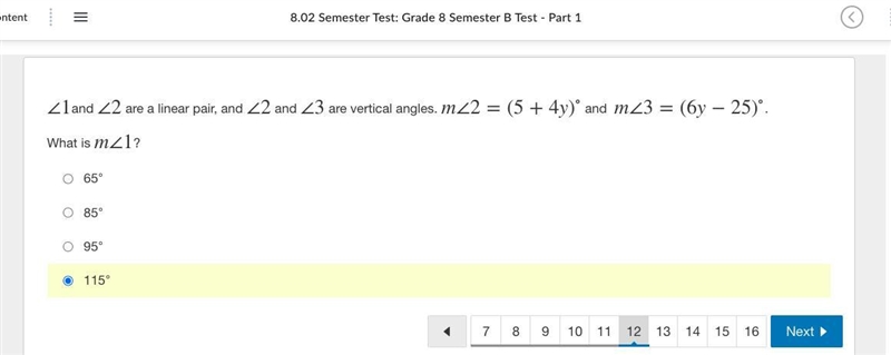 ∠1 and ​ ∠2 ​ are a linear pair, and ​ ∠2 ​ and ​ ∠3 ​ are vertical angles. m∠2=(5+4y-example-1