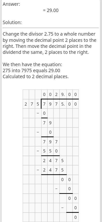 How do I show and explain long division of the problem 79.75 divided by 2.75-example-1